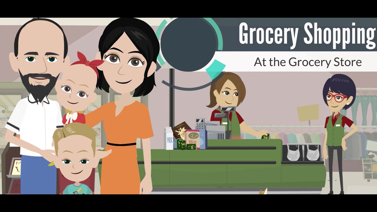 Shopping at the Grocery Store - New words - English Conversation - AbegVel - English School Channel