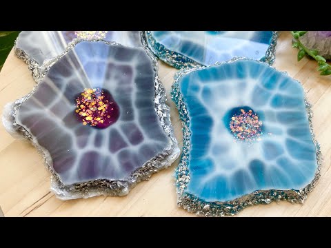 Gorgeous Effect in Grey Gold Geode Resin Coasters