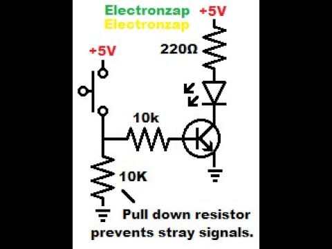 Pull down resistor for NPN bipolar junction transistor switch circuit using electronics 2N3904 BJT
