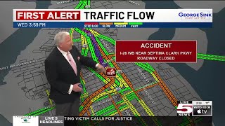 VIDEO: 1 hospitalized in I-26 collision, traffic diverted, Charleston Police says