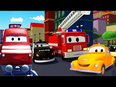 The Car Patrol, Tom the Tow Truck and Troy the Train help Car City | Trucks Cartoons for kids
