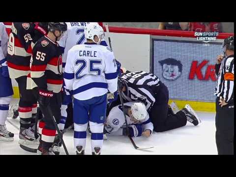 Chris Neil vs Richard Panik scrum end of 1st Mar 23 2013 Tampa Bay Lightning vs Ottawa Senators NHL