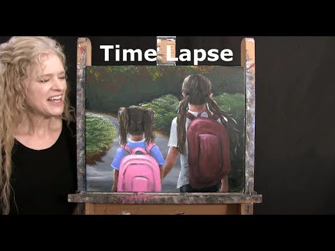 PAINTING TIME LAPSE - Learn How to Draw and Paint "BACK TO SCHOOL" - Easy Acrylic Painting Tutorial