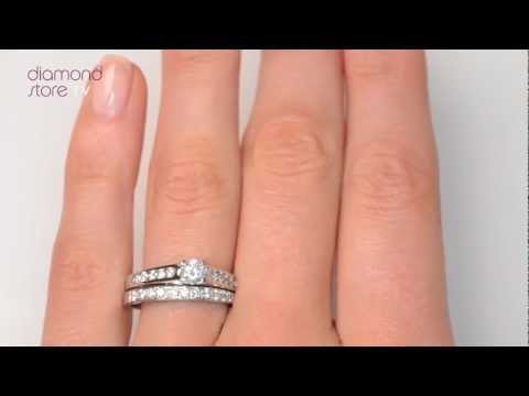 DN3227 - Steeple Diamond 0.71ct And 18K White Gold 2 Ring Bridal Set