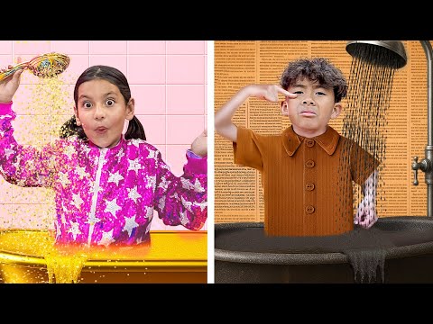 Rich Ellie vs Broke Ben Kids Cardboard Adventure!