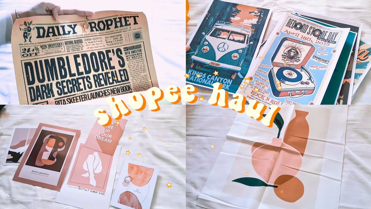 Shopee haul wall decor aesthetic: poster, kain gantung, sticker🌈 || Indonesia