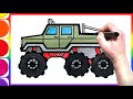How To Draw Monster Pickup Truck 6x6 Three Axle Car Pickup Simple Drawing