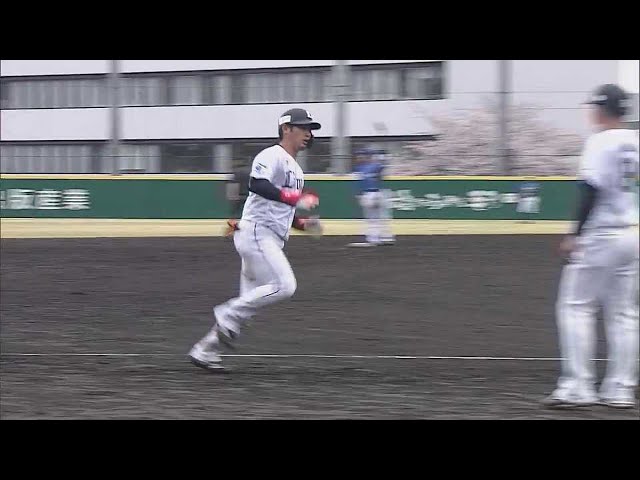 【ファーム】ライオンズ・岸潤一郎 レフトへ今季公式戦初ヒットとなる第1号ソロホームランを放つ!!   2023年3月24日 埼玉西武ライオンズ 対 横浜DeNAベイスターズ