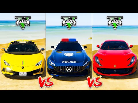 Lamborghini Huracan Evo vs Police Mercedes-Benz GT vs Ferrari 812 - GTA 5 Car Mods Which is better?