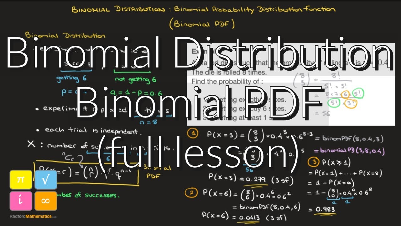 Binomial Distribution, Probability Distribution Function, PDF, Calculating Probabilities Full Lesson
