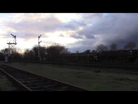 70013 Oliver Cromwell and LMS 8F 48624 pass at Quron and Woodhouse on freight traffic