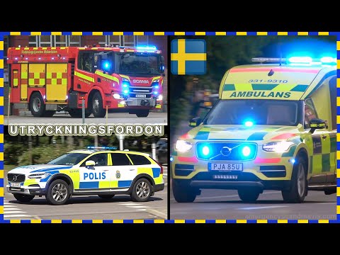 🚒 Emergency vehicles – Fire trucks,  Police cars and Ambulances responding – Sweden