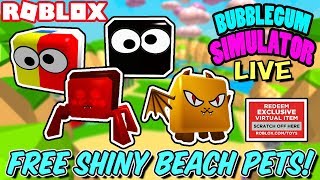 🔴 ROBLOX LIVE 🔴 FREE SHINY BEACH PETS IN BUBBLEGUM SIMULATOR, TUXEDO CAT, AND TOY CODE GIVEAWAYS