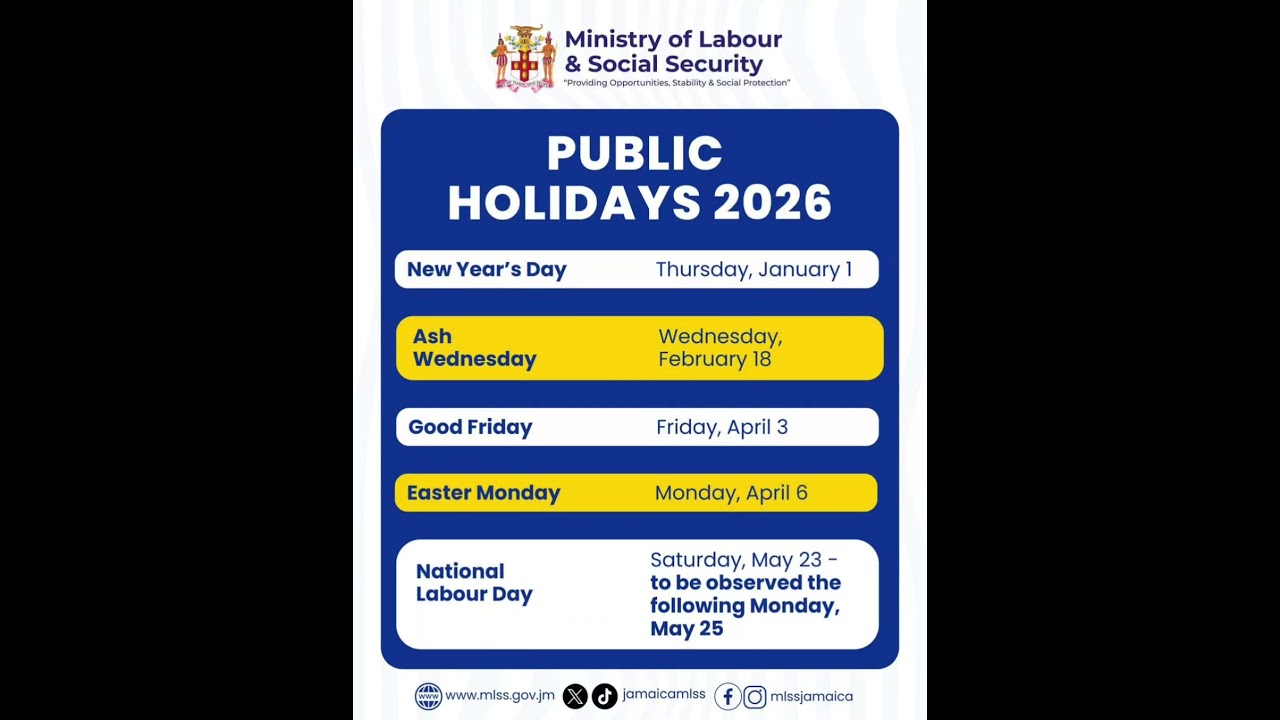 🇯🇲 Public Holidays 2026