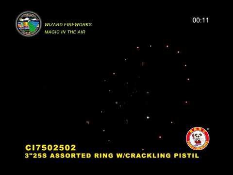 1.3G FIREWORKS: PC106 - 25S 3" ASSORTED RING W/CRACKLING PISTIL