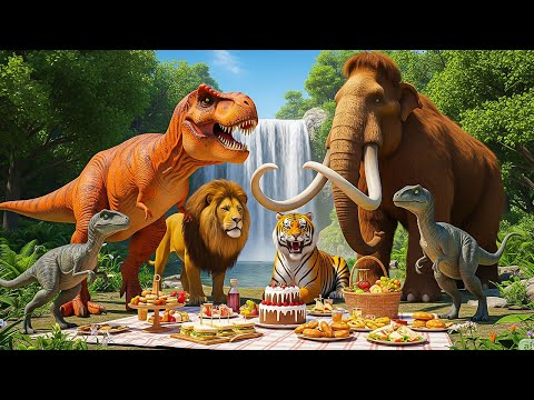 Giant Mammoth, T-Rex, Lion, Tiger & Raptor Explore Jungle in Wild Adventure Tour!