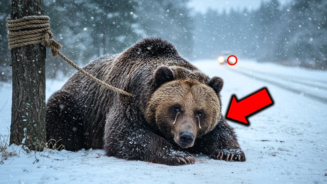 Una mujer encontró un oso grizzly congelado atado a un árbol… ¡Y luego hizo algo impactante!