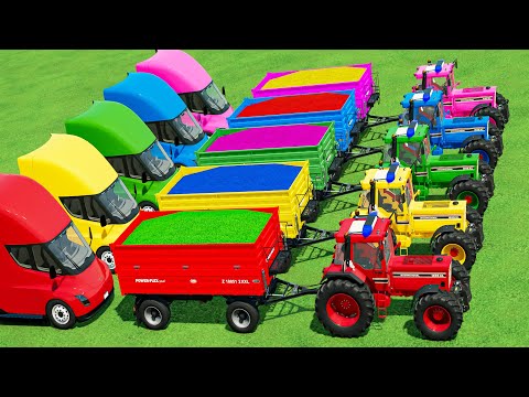TRANSPORTING Fendt & Case TRACTORS & GIANT LOG with FLATBED TRAILER LOADERS!! FS22
