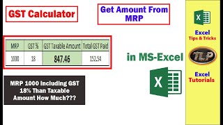 Get Amount From MRP | How to Get Amount Without GST From MRP | Gst Calculation in excel