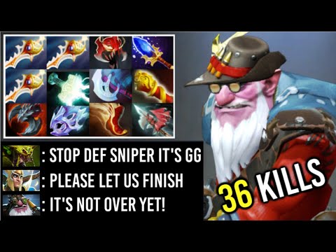 36 KILLS 12 ITEMS Sniper 3x Rapier vs Ebola Combo Kunkka + Riki Crazy Defense Comeback 7.20 Dota 2