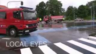 preview picture of video 'Stort vejkryds i Aabenraa spærret pga oliespild'