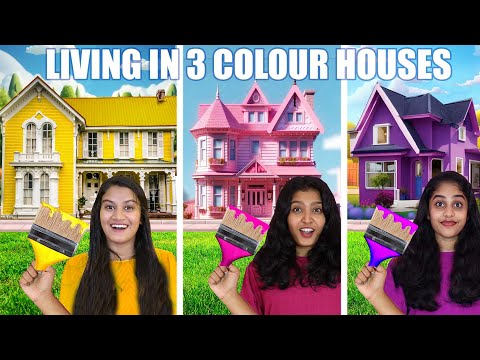 LIVING IN 3 COLOUR HOUSES FOR 24 HOURS CHALLENGE 🤩 | PULLOTHI