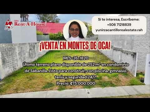 Venta Montes de Oca Último Lote Plano en Condominio de Sabanilla