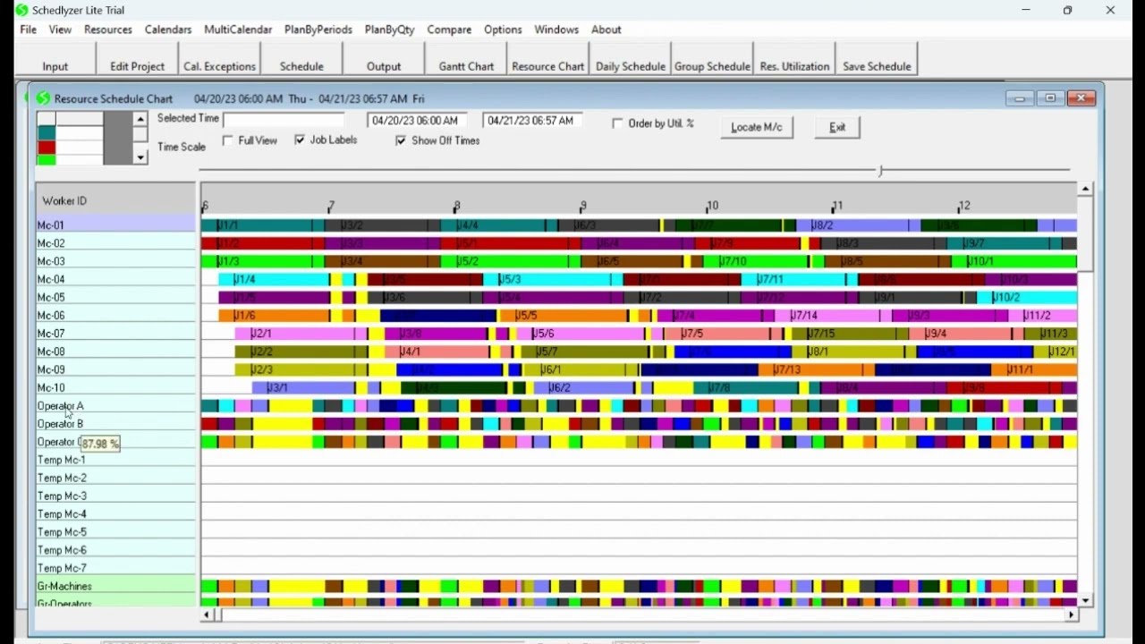 An Interesting Scheduling Exercise Involving Machines and Workers of Finite Capacity