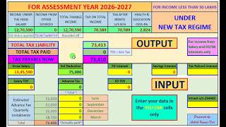 Income Tax Calculator for AY 2026-27 (i.e. FY 2025-26)  under new tax regime