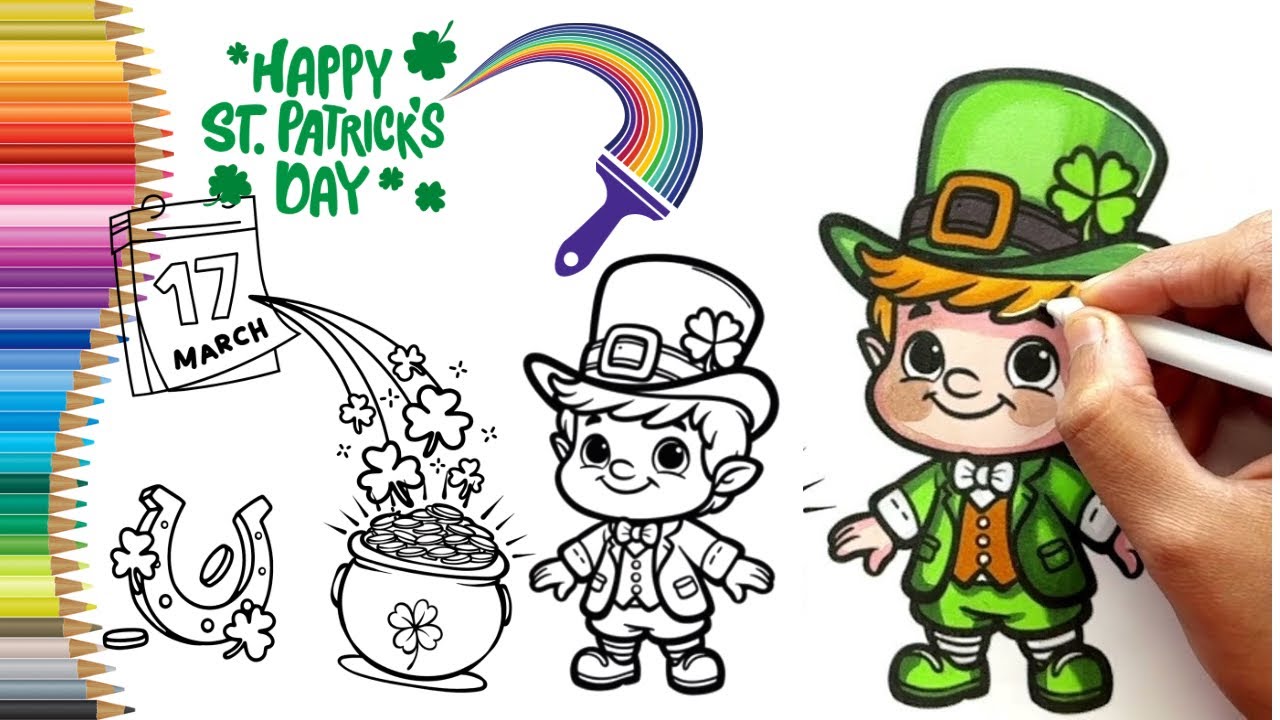 Coloring Leprechaun,Pot of Gold,Shamrocks,Irish Horseshoe,St Patrick’s Day Coloring Pages|Lucky Day