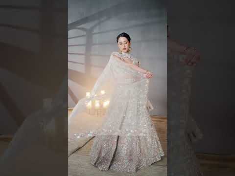 Cream Net Multi Sequins with heavy Zarkan embroidery Semi-Stitched Lehenga choli & Dupatta