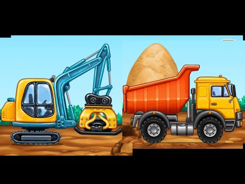 Compilation of excavator dump truck and tractor playing in the sand - Toy dumfer story