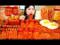 ASMR MUKBANG Fire Spicy Enoki Mushrooms Fire Noodles Rice Paper Wrap Whole Spam Sausage