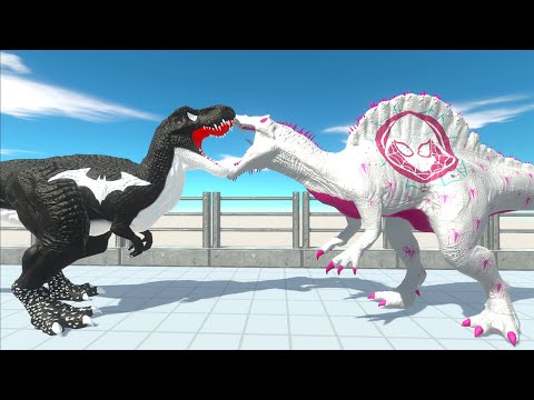 GHOST SPIDER SPINOSAURUS vs BATMAN T-REX DEATH RUN - Animal Revolt Battle Simulator