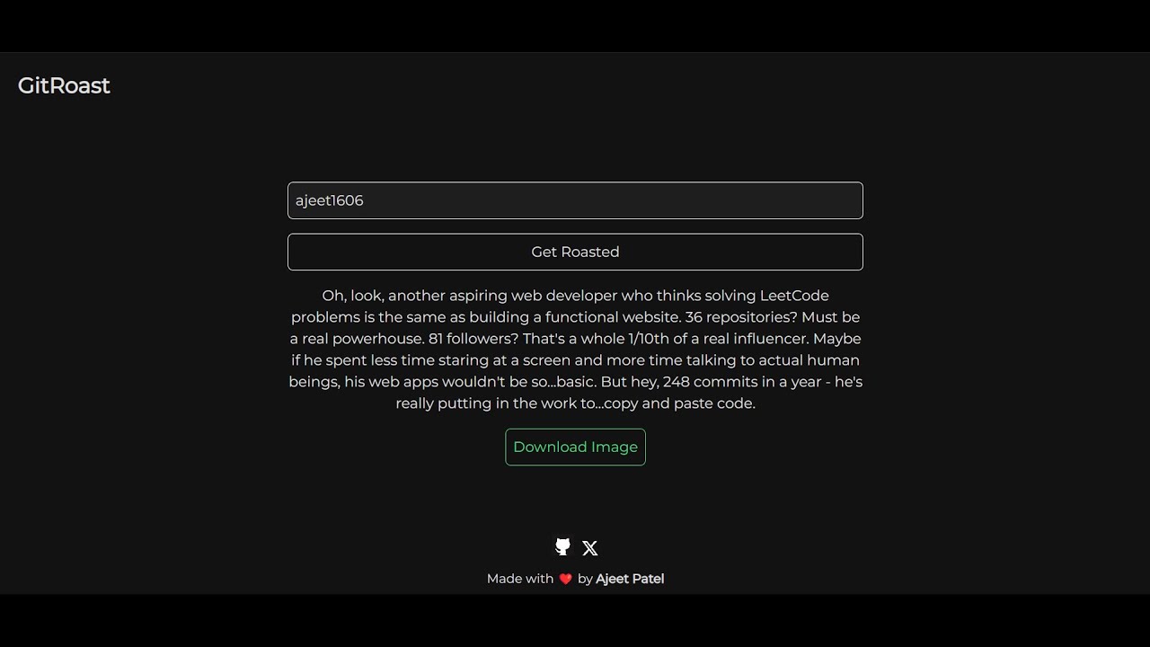 GitRoast, a fun project to roast your Github profiles.