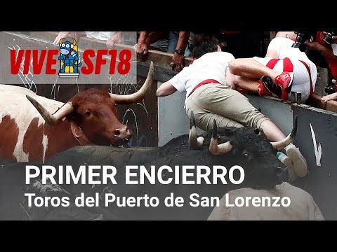 Sat July 7 2018 encierro with Puerto de San Lorenzo bulls in Pamplona