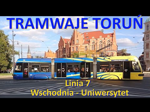 Tramwaje Toruń Linia 7 Wschodnia - Uniwersytet/The entire route of tram line 7 from the driver's cab