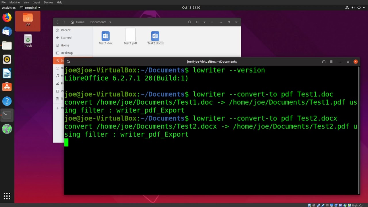 Batch Convert Word Docs To PDF Ubuntu 18 & 19