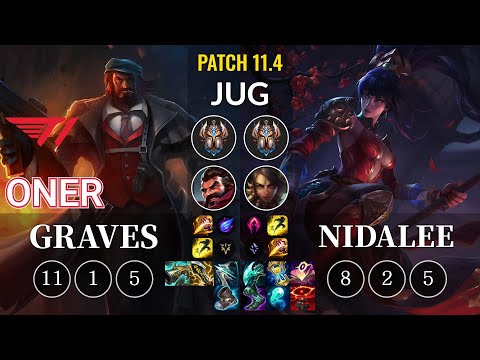 T1 Oner Graves vs Nidalee Jungle - KR Patch 11.4