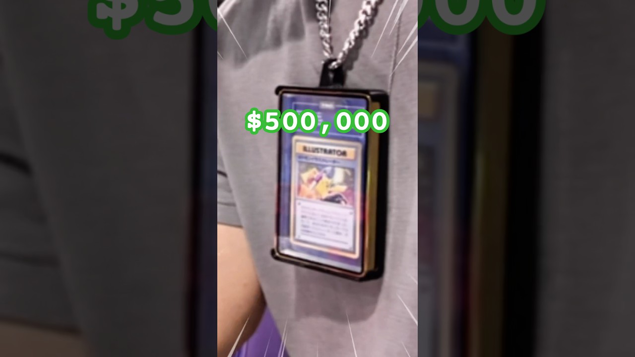 $500,000 Pikachu Illustrator Card on his neck! #pokemon #pokemoncards  #vendorpov #cardshow #vendor