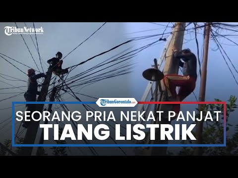 Viral Video Seorang Pria Nekat Panjat Tiang Listrik: Setelah 2 Jam Baru Turun, Diduga karena Depresi