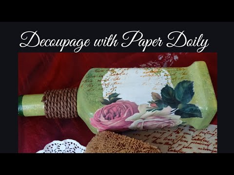 Decoupage With Paper Doily|Bottle Decor|Bottle Craft|Decoupage On Bottle|Bottle Painting|Decoupage
