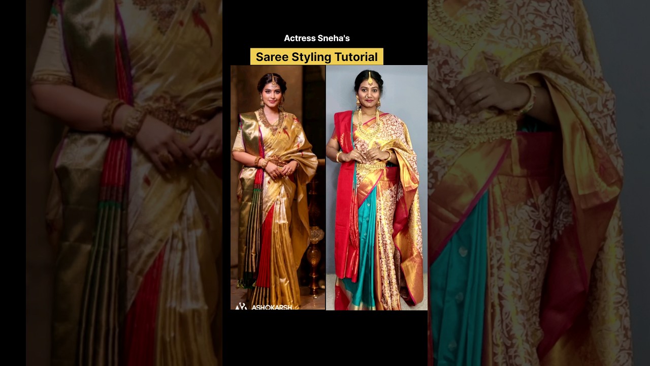 Actress Sneha Saree Styling Tutorial | Thirumeni Makeup Artist Coimbatore 8220350899 #shorts #trend