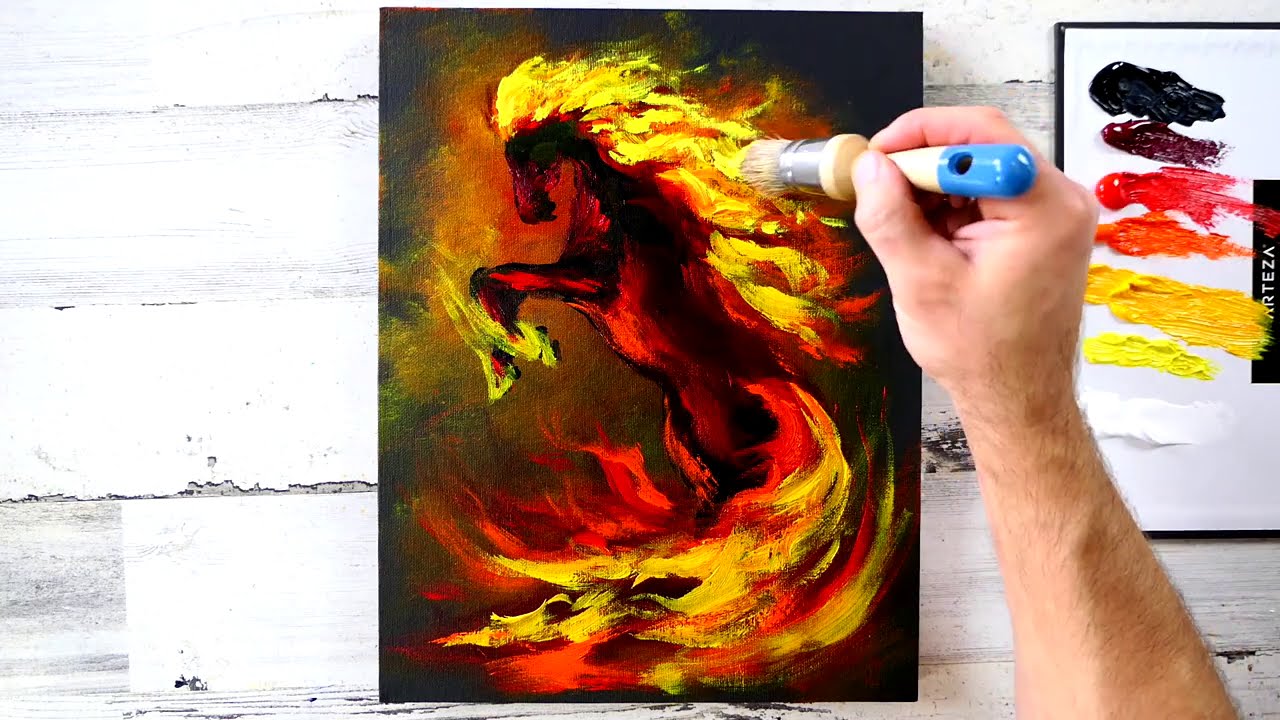 Fire Horse | Abstract Art Painting | Oval Brush Techniques | Acrylics Tutorial