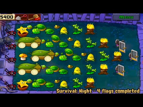 SURVIVAL || Plants Vs Zombies NIGHT 4 flags completed full gameplay.