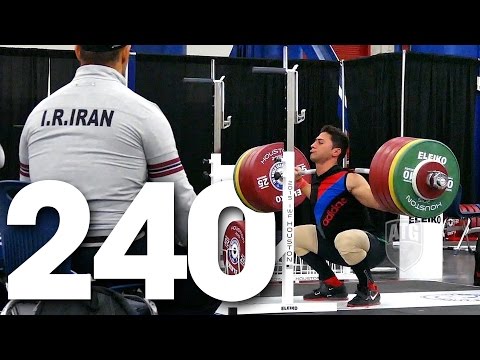 Rasoul Taghian (77kg) 240kg x2 Squat 2015 World Weightlifting Championships Training Hall