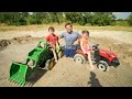 Playing in HUGE mud pit with real tractors and kids tractors | Tractors for kids