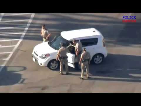 Police Chase a Woman Driving a White Kia in Los Angeles watch CHP stop the car using PIT Maneuvers