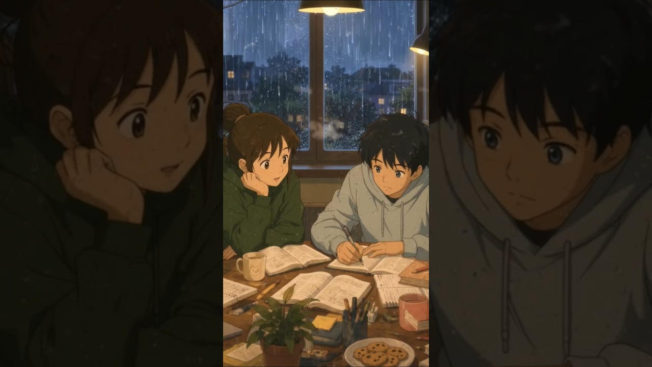 #viral 🌧️ Rainy Study Night With Friends☔📚#shorts#vlog #rainyday#ghiblistyle#studioghibli#studyvibes