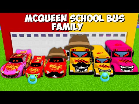 SCARY School BUS FAMILY vs LIGHTNING MCQUEEN EXE FAMILY in MINECRAFT - GAMEPLAY minion